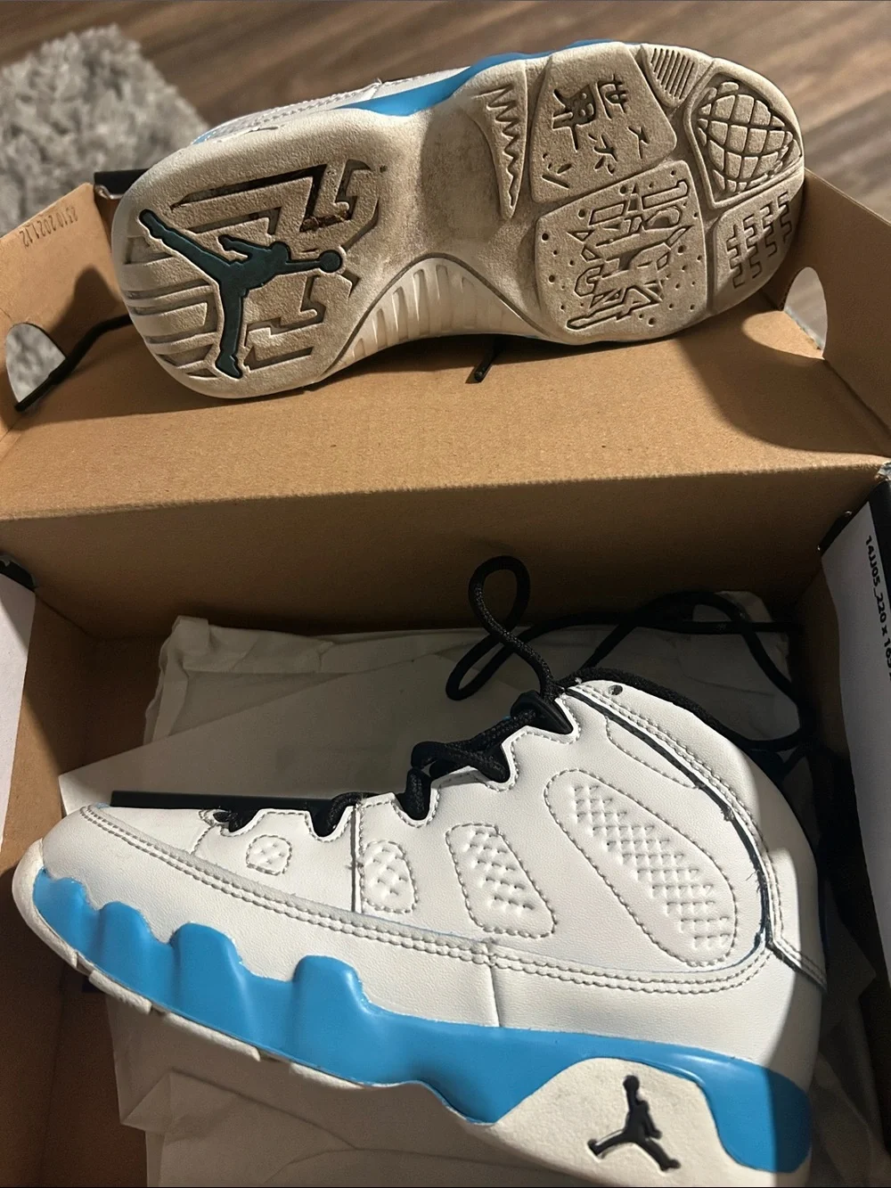 Jordan Kids White and Blue High-Top Sneakers